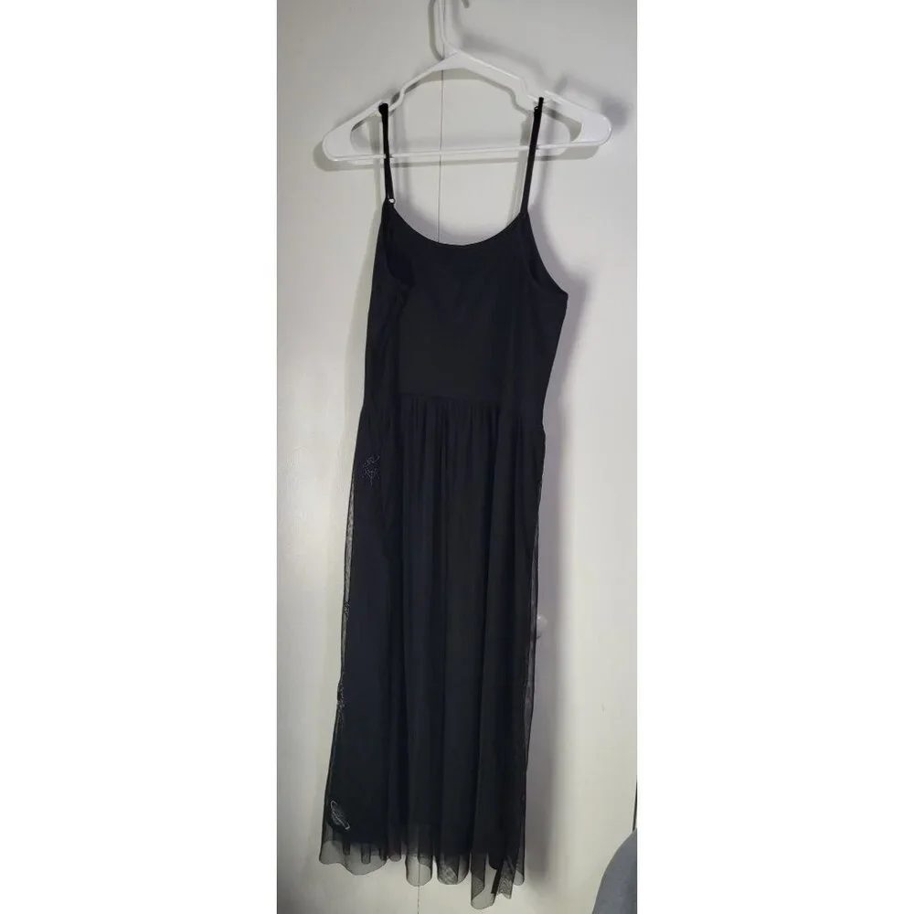 BONGO SZ LG Black Tulle Midi Dress Embroidered Whimsigoth Dark Grunge Emo y2k - Picture 3 of 10